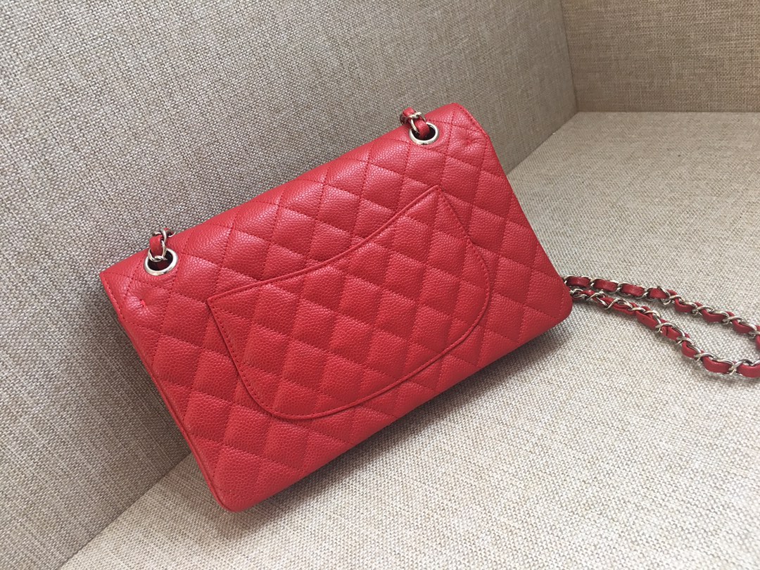 Medium Classic Flap Caviar Bag A01112 Red/Silver